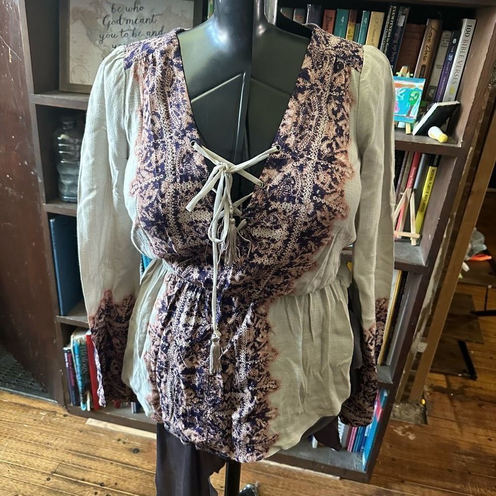 Free People boho lace up peasant XS babydoll top